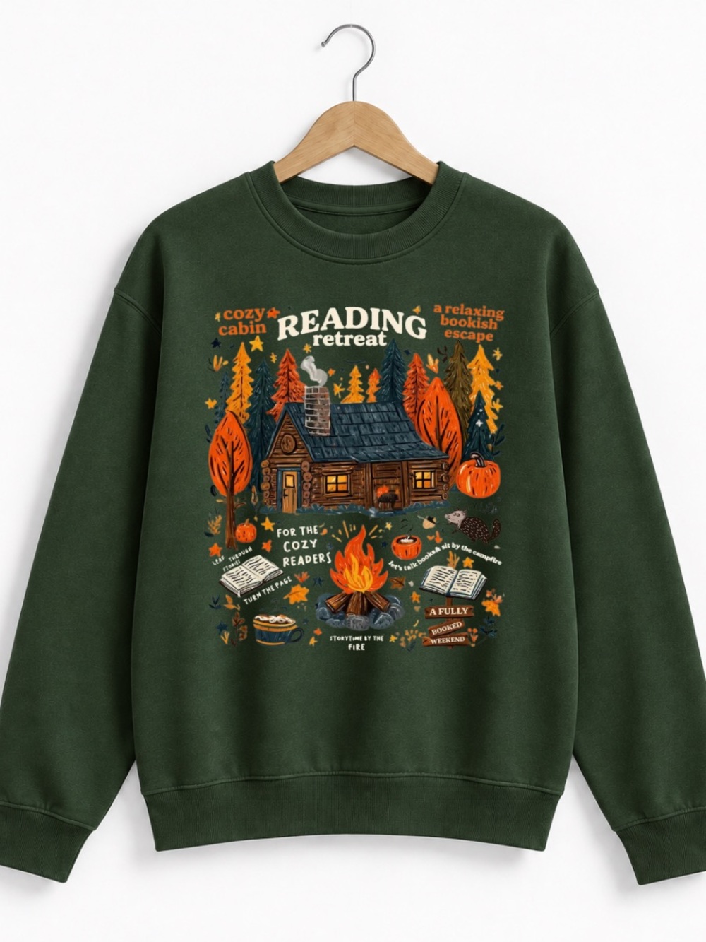 Forest Green "Reading Retreat" Graphic Sweatshirt